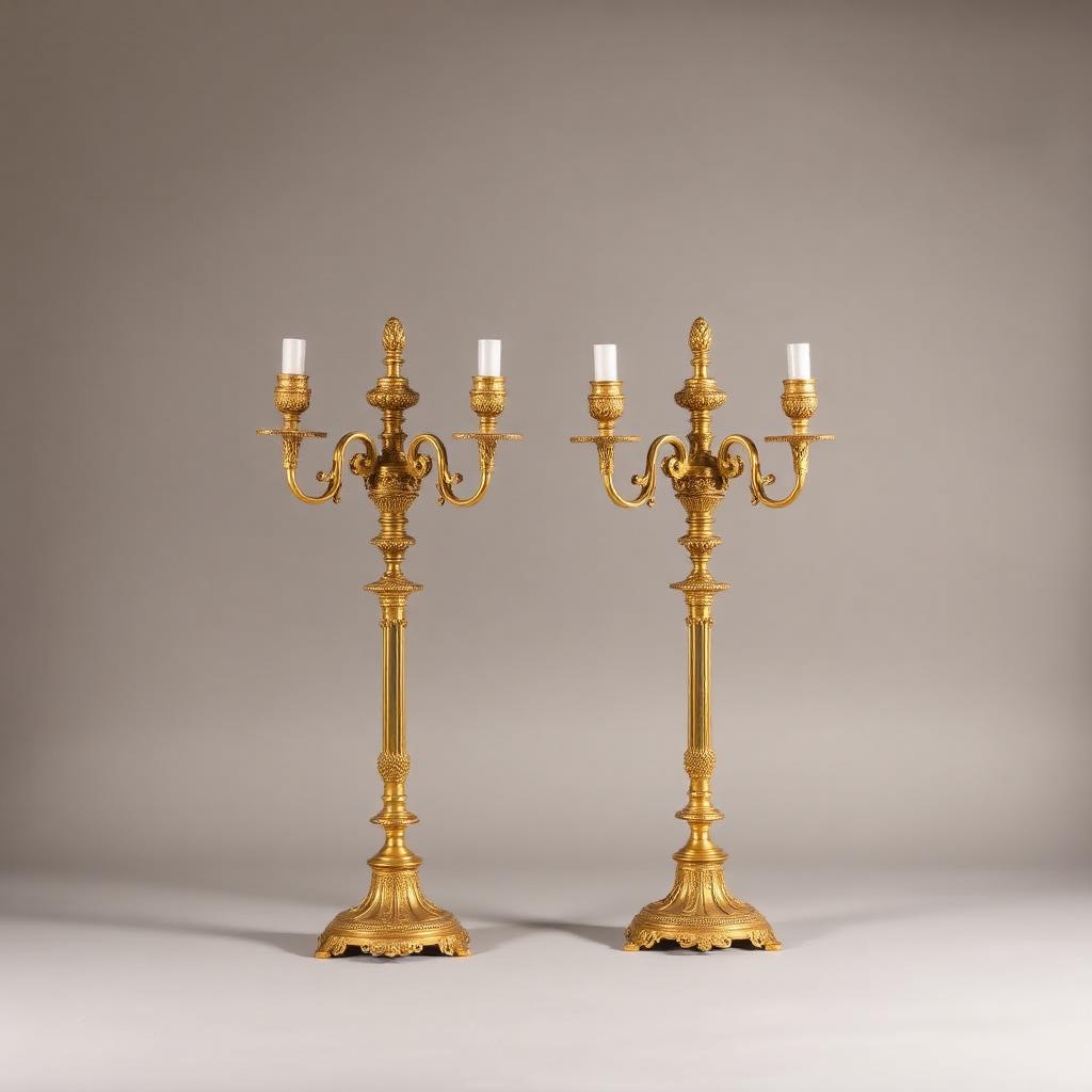 Pair of Gilt Bronze Candelabra