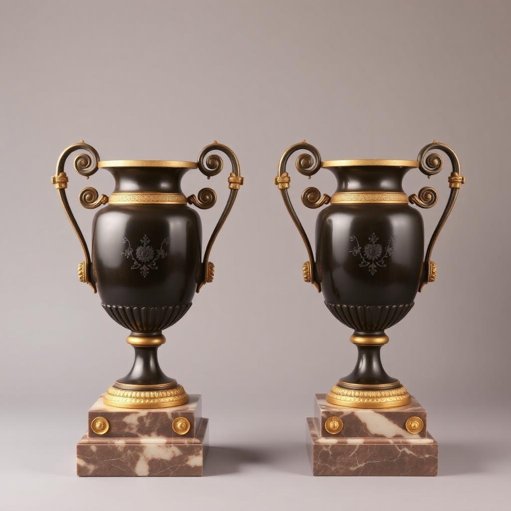 Pair of Bronze Urns